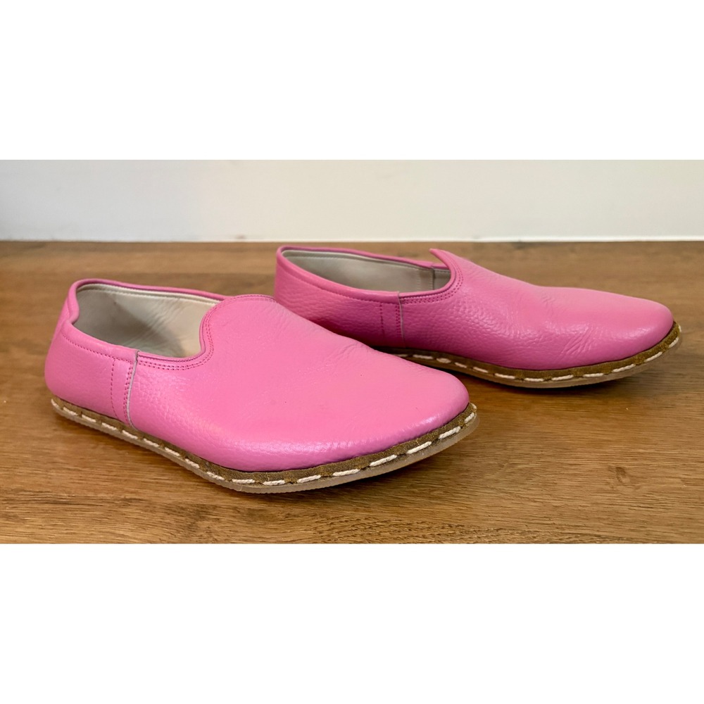 Handmade Women's 7.5 Pink Leather Turkish Slip-On Shoes Loafers Austin